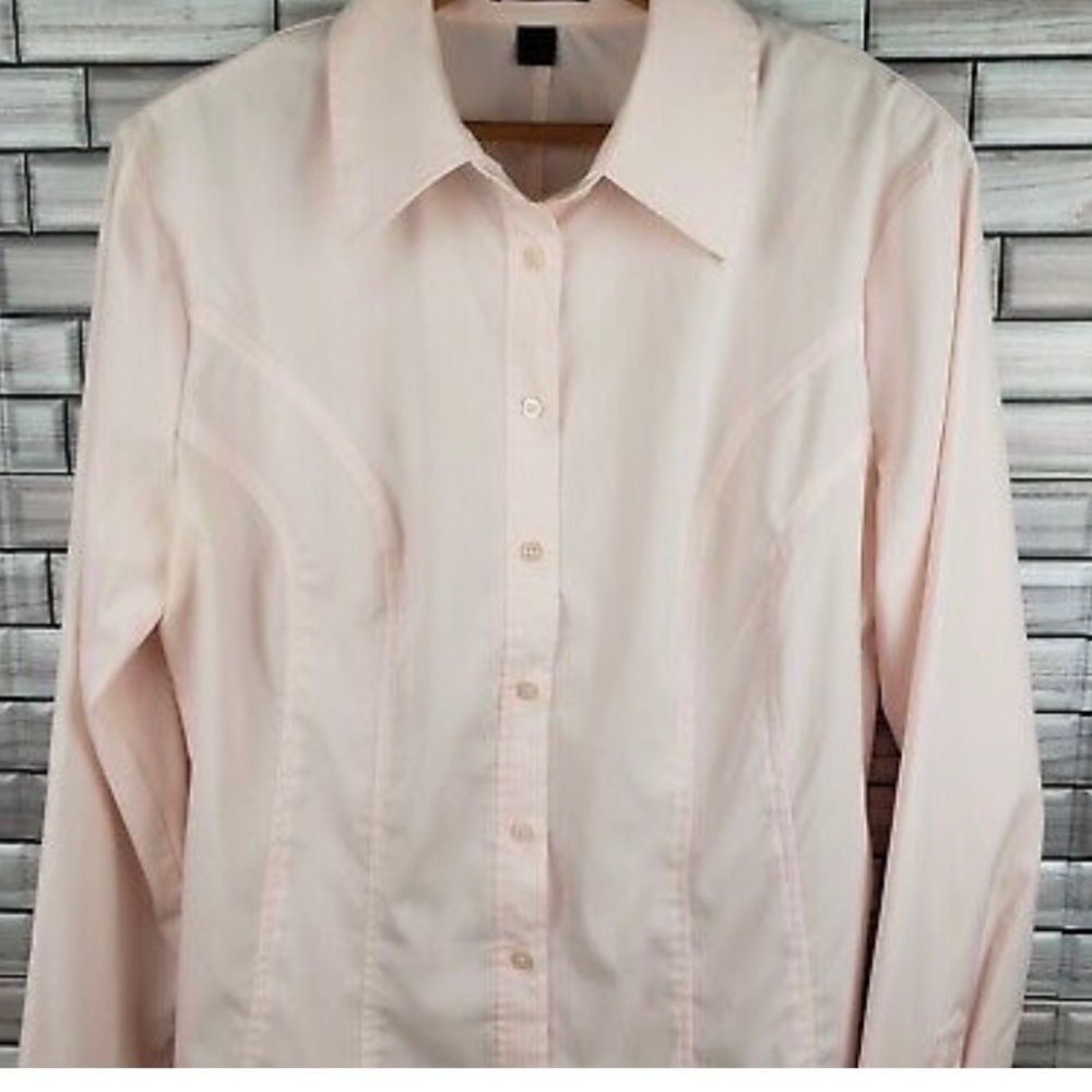 Express Stretch Womens Light Pink Long Sleeve Button Up Fitted Dress Shirt - Picture 3 of 6